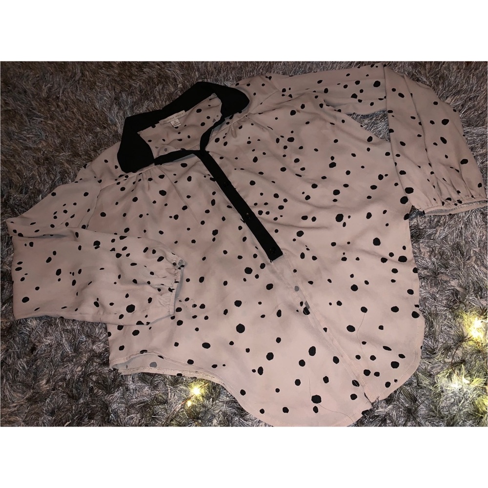 Tan and black polka dot blouse